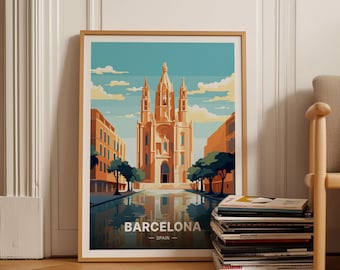 Barcelona Travel Poster, Spanish Cityscape Art Print, C20-134
