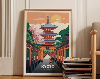 Kyoto Skyline Art Poster, Japan Travel Wall Art, Elegant Home Decor, Office Decoration, Travel Enthusiast Gift, C20-1090