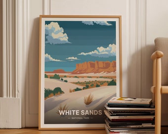 White Sands National Park Poster, Retro Travel Art, C20-1311