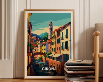 Girona Spain Travel Poster, Scenic Landscape Art, C20-1420