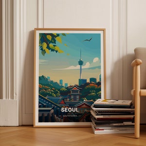 Póster de viaje de la ciudad de Seúl, arte mural de Corea del Sur, ideal para decoración del hogar y regalo de aniversario, C20-293
