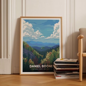 Vintage-inspiriertes Daniel Boone National Forest Reiseposter, Kentucky USA, Nationalparkkunst, Mammoth Cave, Cumberland Forest, C20-1343