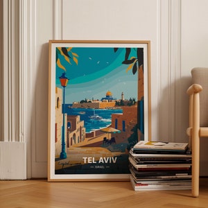 Tel Aviv Travel Poster, Israel Cityscape Art, Unique Wedding Gift, Birthday Present, Home Decor, C20-1683