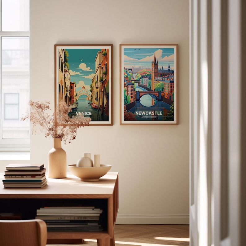 Newcastle Cityscape Art Print, United Kingdom Travel Poster, C20-624 image 3