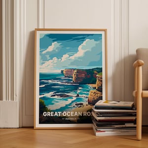 Póster de la Gran Carretera Oceánica de Australia, arte mural de viajes panorámicos, decoración de viajes por carretera por la costa, regalo para los amantes de los viajes, C20-1446