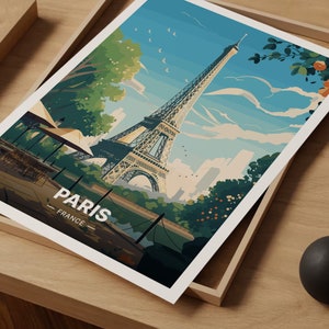 Vintage Eiffel Tower Print, Paris Travel Poster, Parisian Wall Art, C20-9 image 5