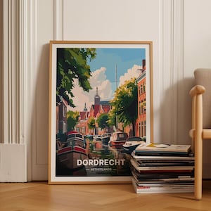 Dordrecht Netherlands Travel Poster, Cityscape Wall Art, Home & Office Decor, Art Lover Gift, Dutch Landmarks Illustration, C20-1339