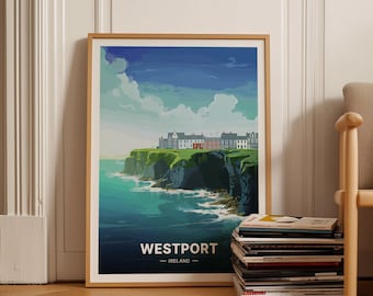 Westport Ireland Travel Poster, Coastal Landscape Art, C20-1984
