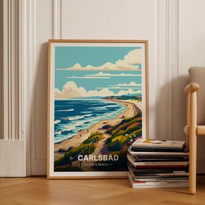Carlsbad Travel Poster, State Beach Wall Art, Coastal Decor, Unique Travel Gift, Beach Artwork, C20-1073