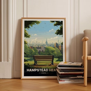 London Travel Poster: Hampstead Heath, Parliament Hill View, Iconic Skyline & Parks Wall Art for Home Decor and Gift Ideas, C20-19