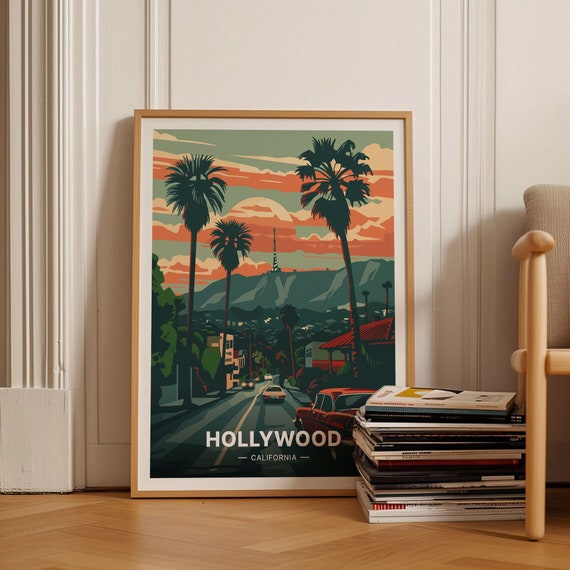 Hollywood Sign Poster, LA California Travel Art, Los Angeles Wall
