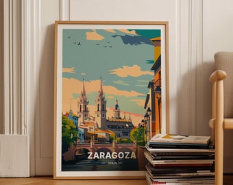 Zaragoza Spain Travel Poster, Vintage European City Art, C20-1906