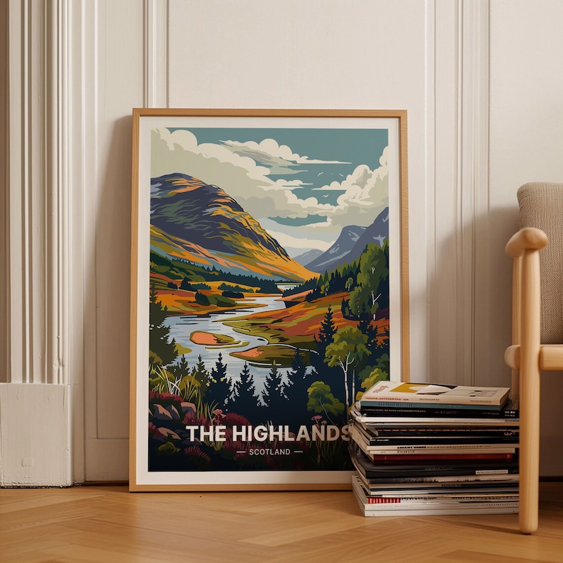 Scottish Highlands Travel Poster, Landscape Wall Art, C20-391 imagen 1