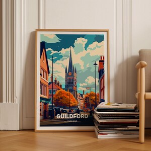 Guildford England Travel Poster, Vintage Style Wall Art, Perfect for Home & Office Decoration, Unique England Travel Gift Idea, C20-1368