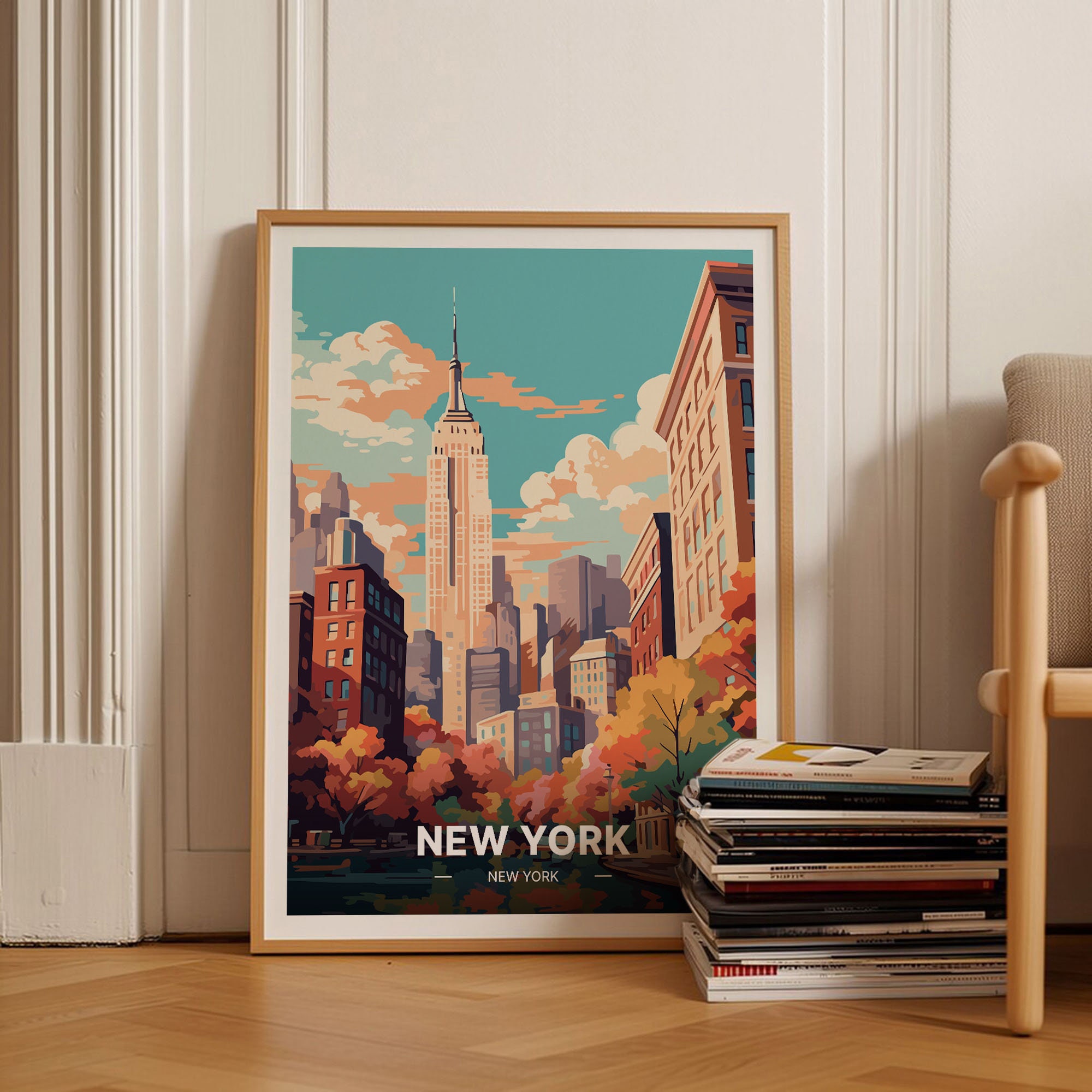 New York City Travel Poster, Retro Manhattan Wall Art, NYC Skyline Decor, US Cities Landscape Prints for Home and, C20-83