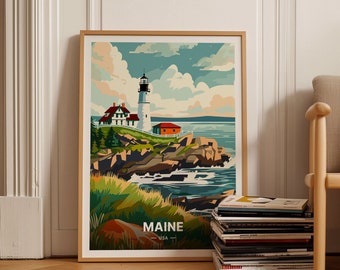 Maine Coastal Scenery Poster, Travel-Inspired Wall Art, State Landmarks Decor, Home & Office Decoration, C20-1583