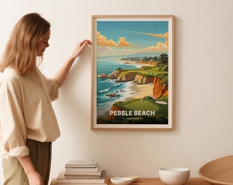 Pebble Beach Travel Poster, Coastal Golf Course Wall Art, C20-394