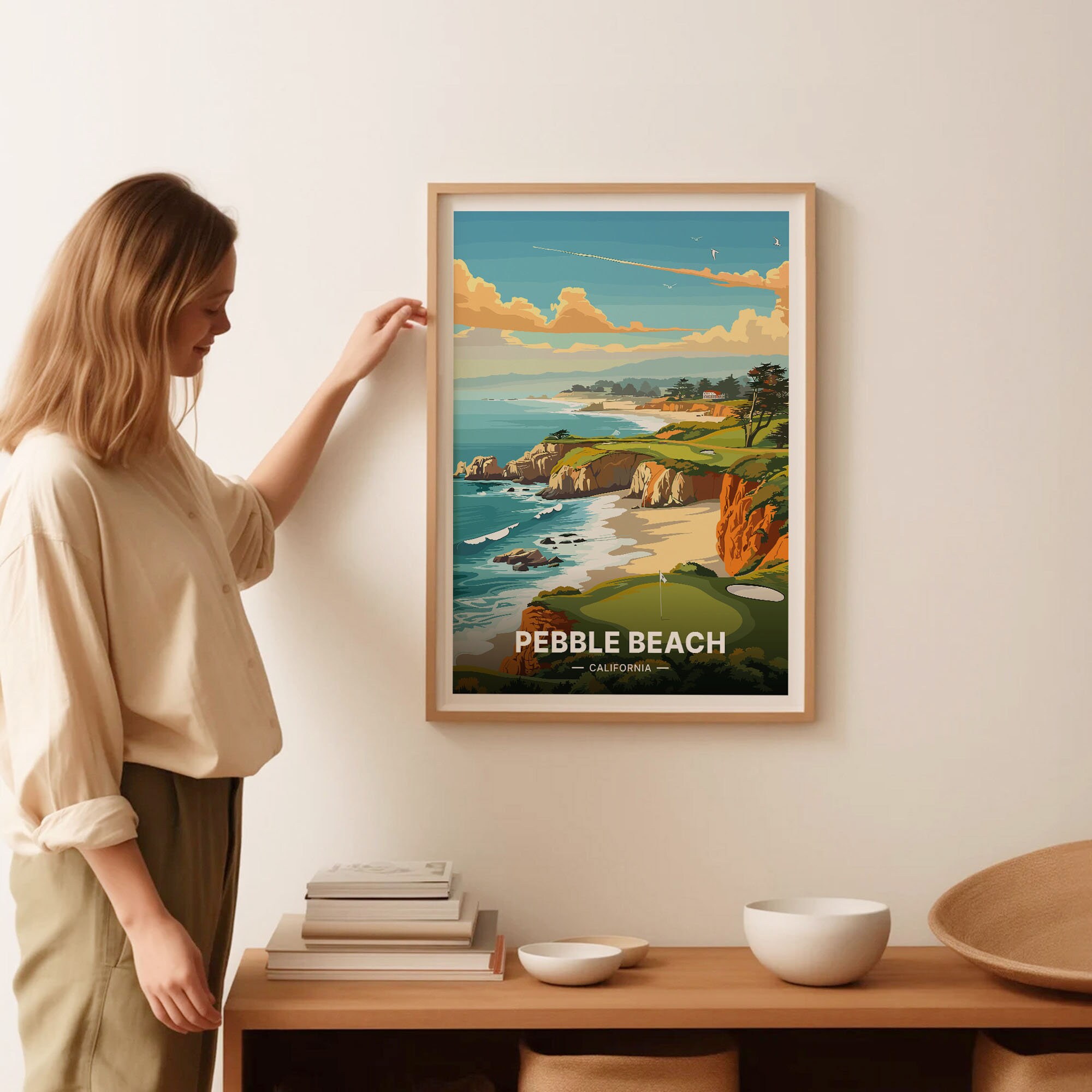 Pebble Beach Travel Poster, Coastal Golf Course Wall Art, C20-394 