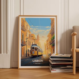 Lisbon Tram Sunset Poster, Portugal Travel Wall Art, Perfect for Birthday or Anniversary Gift, C20-239