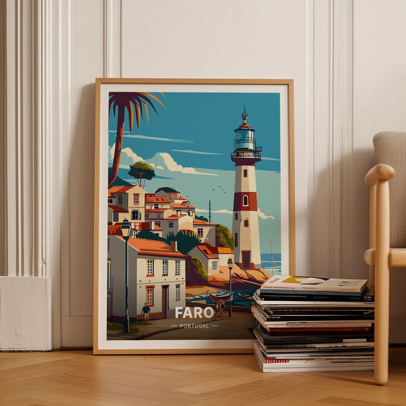 Faro Portugal Travel Poster, Cityscape Lighthouse Art, C20-1422 image 1