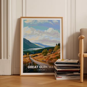 Scotland Travel Poster, Great Glen Way Hiking Trail Art, Scottish Highlands Decor, Fort William to Inverness Wall Art, C20-1744