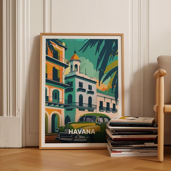 Havana Cuba Travel Poster, Vintage Style Wall Art, Caribbean Decor, Gift for Travelers, C20-1164