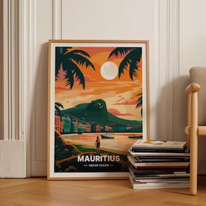 Mauritius Evening Travel Poster, Indian Ocean Wall Art, Ideal for Birthday and Wedding Gifts, Home Decor, C20-481