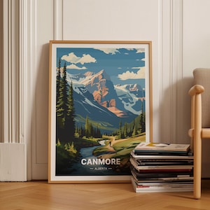 Canmore Alberta Travel Poster, Minimalist Canada Wall Art, Scenic Landscape Decor, Home Office Accessory, C20-1804