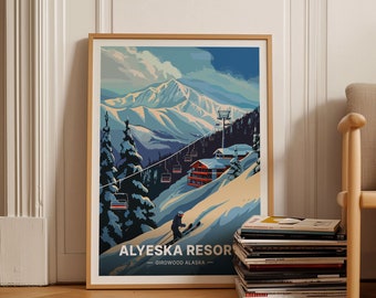 Alyeska Ski Resort Poster, Vintage Travel Art, Girdwood Alaska, C20-1171