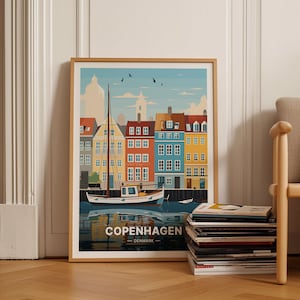 Copenhagen Travel Poster, Denmark Cityscape Art, Unique Home Decor, Personalized Travel Gift, C20-24