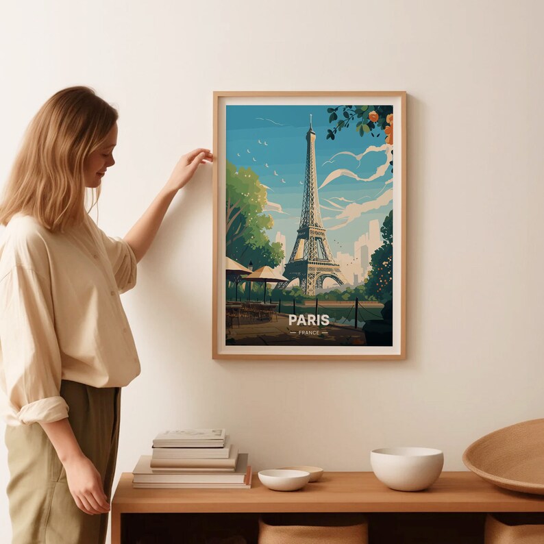 Vintage Eiffel Tower Print, Paris Travel Poster, Parisian Wall Art, C20-9 image 2