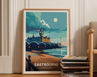Eastbourne Pier Travel Poster, UK Coastal Wall Art, C20-597
