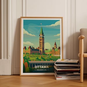 Poster de voyage à Ottawa, art des toits de la ville du Canada, déco de la colline du Parlement, idéal pour la maison et le bureau, cadeau de voyage unique, C20-1679