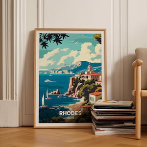 Rhodes Greece Travel Poster, Scenic Wall Art, Home Decor, Art Lover Gift, Greek Island Landscape, C20-321