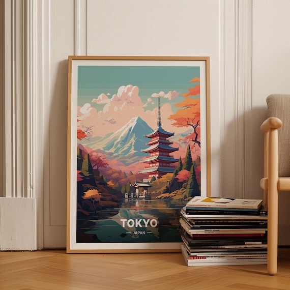 Vintage Tokyo Japan Travel Poster, Pagoda Mountain Art, C20-26 - Etsy
