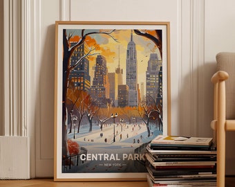 Central Park Winter Ice Skating Poster, NYC Travel Wall Art, C20-636
