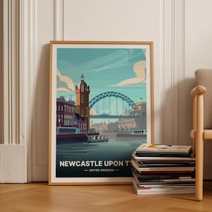 Newcastle Upon Tyne Travel Poster, Illustrated Cityscape Art, Home Decor, Wall Art, Gift for Travelers, C20-1395