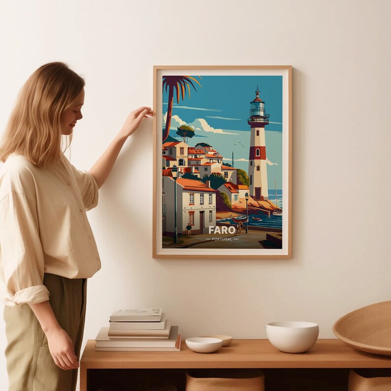 Faro Portugal Travel Poster, Cityscape Lighthouse Art, C20-1422 image 2