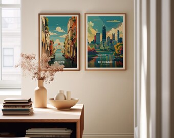 Chicago Skyline Travel Poster, Illinois Cityscape Art, C20-287 - Etsy