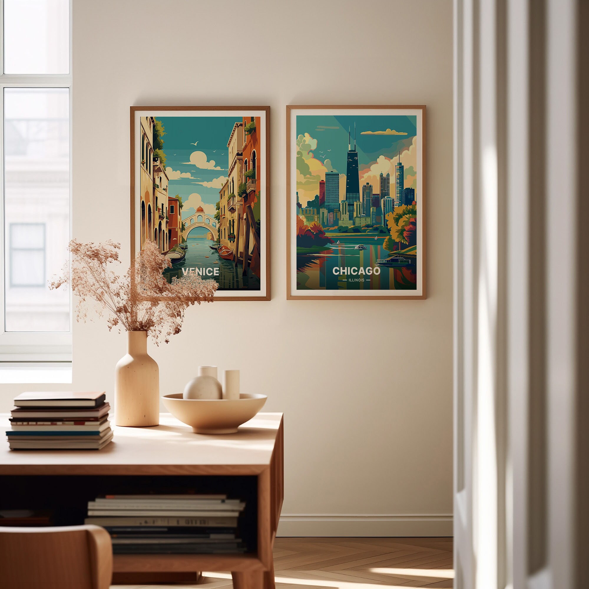 Chicago Skyline Travel Poster, Illinois Cityscape Art, C20-287 - Etsy