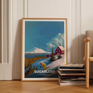 Reisposter Sugarloaf Ski Resort, Maine VS, Decor Carrabasset Valley, Retro Mountain Snowboard Art, Vintage Style Wall Art, C20-1798