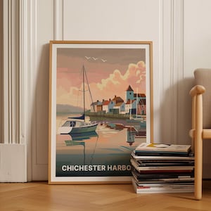 Chichester Harbour Travel Poster, British Seaside & AONB, West Sussex Hampshire, Wall Art for Home Decor, Coastal Landscape, C20-1860