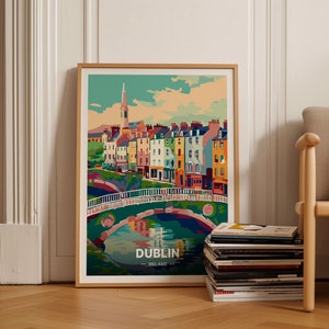 Dublin Travel Poster, Vintage Ireland Art, European Cities Wall Decor, Unique Irish Gift, Home Office Decoration, C20-499
