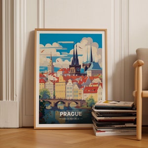 Prague Cityscape Travel Poster, Czech Republic Art, European Destinations Wall Decor, Unique Birthday Gift Idea, C20-147