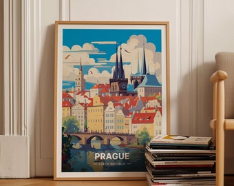 Prague Cityscape Travel Poster, Czech Republic Landmark Art, C20-147
