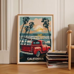 California Coastal Scenery Travel Poster, Vintage Style Beach Wall Art, Retro California Decor for Home and Office, C20-1494