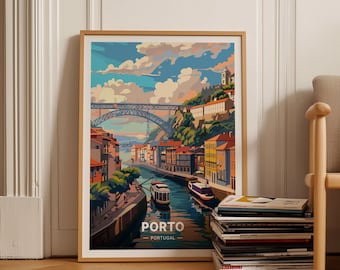 Poster di viaggio di Porto, arte del paesaggio urbano portoghese, decorazione da parete per casa e ufficio, idea regalo di viaggio unica, C20-335