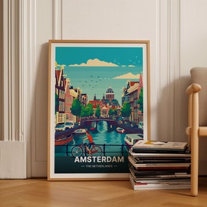Amsterdam Reiseposter, Niederlande Wanddekoration, Holland Kunstdruck, Tulpenlandschaft, einzigartiges Reisegeschenk, Wohndekoration, Bürokunstwerk, C20-827