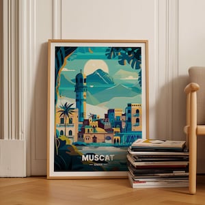 Muscat Oman Travel Poster, Traditional Muscat Wall Art, Unique Wedding Gift, Birthday Present, Home Decor, C20-1310