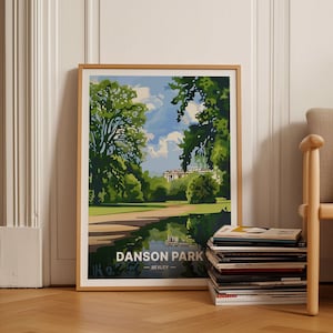 Poster di viaggio di Danson Park Bexleyheath, arte retrò del Kent sud-est di Londra, decorazione da parete di ispirazione ferroviaria, idea regalo unica, C20-1910